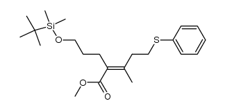 methyl 2-(3-((tert-butyldimethylsilyl)oxy)propyl)-3-methyl-5-(phenylthio)pent-2-enoate结构式