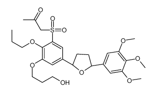 2-(3-((2-oxopropyl)sulfonyl)-4-n-propoxy-5-(3-hydroxypropoxy)phenyl)-5-(3,4,5-trimethoxyphenyl)tetrahydrafuran structure