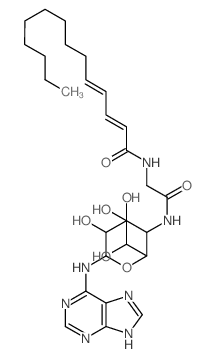 L-glycero-b-L-manno-Heptopyranosylamine,4-deoxy-4-[[2-[[(2E,4E)-1-oxo-2,4-tetradecadien-1-yl]amino]acetyl]amino]-N-1H-purin-6-yl-结构式