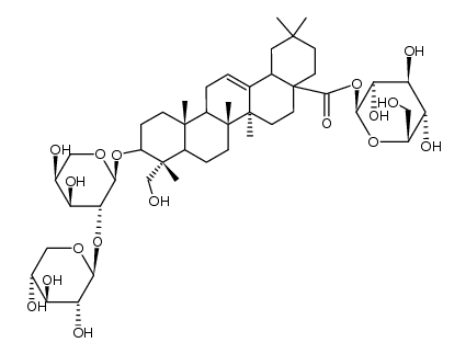 3-O-[β-D-xylopyranosyl-(1-2)-α-L-arabinopyranosyl]hederagenin 28-O-[β-D-glucopyranoside] Structure