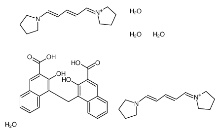 4-[(3-carboxy-2-hydroxynaphthalen-1-yl)methyl]-3-hydroxynaphthalene-2-carboxylic acid,1-[(1E,3E)-5-pyrrolidin-1-ium-1-ylidenepenta-1,3-dienyl]pyrrolidine,tetrahydrate Structure