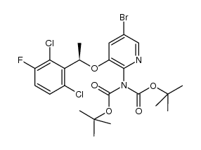 (R)-5-溴-N,N-二-(叔丁氧基羰基)-3-(1-(2,6-二氯-3-氟苯基)甲氧基)吡啶-2-胺结构式