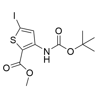 3-((叔丁氧基羰基)氨基)-5-碘噻吩-2-羧酸甲酯结构式