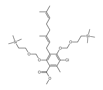(E)-methyl 3-chloro-5-(3,7-dimethylocta-2,6-dien-1-yl)-2-methyl-4,6-bis((2-(trimethylsilyl)ethoxy)methoxy)benzoate结构式
