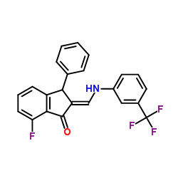 (2E)-7-Fluoro-3-phenyl-2-({[3-(trifluoromethyl)phenyl]amino}methylene)-1-indanone Structure