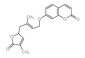 7-[(E)-3-methyl-4-(4-methyl-5-oxo-2H-furan-2-yl)but-2-enoxy]chromen-2-one structure