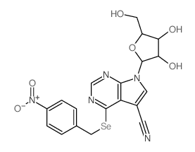 9-[3,4-dihydroxy-5-(hydroxymethyl)oxolan-2-yl]-5-[(4-nitrophenyl)methylselanyl]-2,4,9-triazabicyclo[4.3.0]nona-2,4,7,10-tetraene-7-carbonitrile结构式
