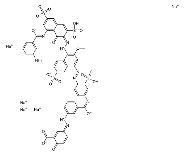 pentasodium,(3Z)-3-[[3-[[4-[[4-[(2E)-2-[8-[(3-aminobenzoyl)amino]-1-oxo-3,6-disulfonatonaphthalen-2-ylidene]hydrazinyl]-3-methoxy-7-sulfonatonaphthalen-1-yl]diazenyl]-3-sulfonatophenyl]carbamoyl]phenyl]hydrazinylidene]-6-oxocyclohexa-1,4-diene-1-carboxyla结构式