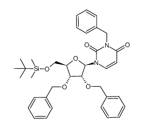 3-benzyl-1-((2R,3R,4R,5R)-3,4-bis(benzyloxy)-5-(((tert-butyldimethylsilyl)oxy)methyl)tetrahydrofuran-2-yl)pyrimidine-2,4(1H,3H)-dione Structure