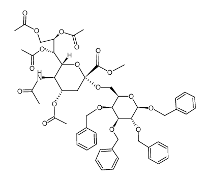 Benzyl-2,3,4-tri-O-benzyl-6-O-(methyl-5-acetamido-4,7,8,9-tetra-O-acetyl-3,5-didesoxy-D-glycero-α-D-galacto-2-nonulopyranosylonat)-β-D-galactopyranosid Structure