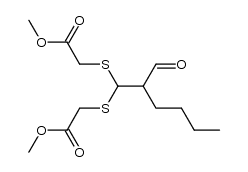 dimethyl 2,2'-((2-formylhexane-1,1-diyl)bis(sulfanediyl))diacetate Structure