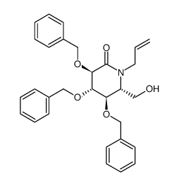(3R,4S,5R,6R)-1-Allyl-3,4,5-tris-benzyloxy-6-hydroxymethyl-piperidin-2-one结构式