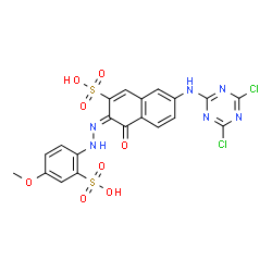 7-[(4,6-dichloro-1,3,5-triazin-2-yl)amino]-4-hydroxy-3-[(4-methoxy-2-sulphophenyl)azo]naphthalene-2-sulphonic acid结构式