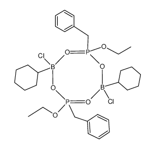 2,6-dibenzyl-4,8-dichloro-4,8-dicyclohexyl-2,6-diethoxy-4H,8H-13,3,53,7,25,65,44,84-tetraoxadiphosphadiborocine Structure