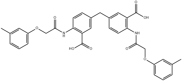 3,3'-methanediylbis(6-{[(3-methylphenoxy)acetyl]amino}benzoic acid)结构式