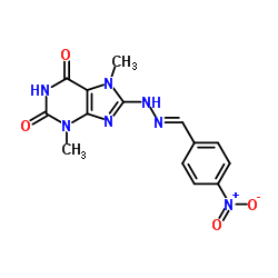 3,7-Dimethyl-8-[(2E)-2-(4-nitrobenzylidene)hydrazino]-3,7-dihydro-1H-purine-2,6-dione结构式