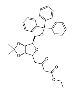 ethyl 4-(2',3'-O-isopropylidene-5'-O-trityl-D-ribofuranosyl)-3-oxobutanoate结构式