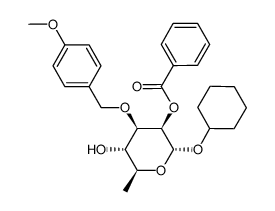 cyclohexyl 2-O-benzoyl-3-O-p-methoxybenzyl-α-L-rhamnopyranoside结构式