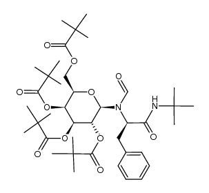 N-formyl-N-(2,3,4,6-tetra-O-pivaloyl-β-D-galactopyranosyl)-(R)-phenylalanine-N'-tert-butyl-amide结构式