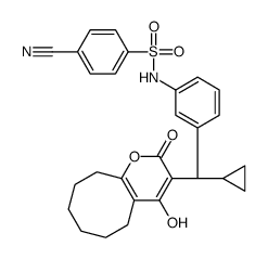 4-cyano-N-[3-[(S)-cyclopropyl-(4-hydroxy-2-oxo-5,6,7,8,9,10-hexahydrocycloocta[b]pyran-3-yl)methyl]phenyl]benzenesulfonamide Structure