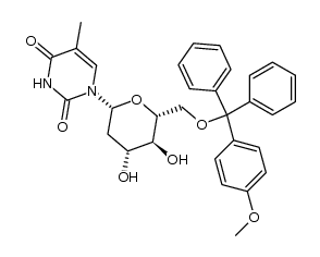 1-(6-O-monomethoxytrityl-2-deoxy-β-D-arabino-hexopyranosyl)thymine Structure