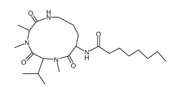 6-isopropyl-3,4,7-trimethyl-9-octanoylamino-1,4,7-triaza-cyclododecane-2,5,8-trione结构式