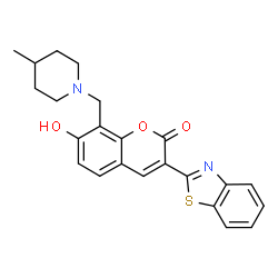 3-(benzo[d]thiazol-2-yl)-7-hydroxy-8-((4-methylpiperidin-1-yl)methyl)-2H-chromen-2-one结构式