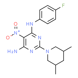 2-(3,5-dimethylpiperidin-1-yl)-N-(4-fluorophenyl)-5-nitropyrimidine-4,6-diamine结构式