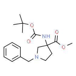 1-苄基-3-{[(叔丁氧基)羰基]氨基}吡咯烷-3-羧酸甲酯结构式