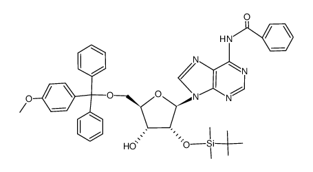 N6-Benzoyl-2'-O-<(tert-butyl)dimethylsilyl>-5'-O-(monomethoxytrityl)adenosine结构式