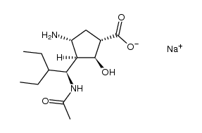 sodium (1S,2S,3R,4R)-3-((S)-1-acetamido-2-ethylbutyl)-4-amino-2-hydroxycyclopentanecarboxylate结构式