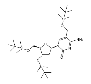 4-amino-1-((2R,4S,5R)-4-((tert-butyldimethylsilyl)oxy)-5-(((tert-butyldimethylsilyl)oxy)methyl)tetrahydrofuran-2-yl)-5-(((tert-butyldimethylsilyl)oxy)methyl)pyrimidin-2(1H)-one Structure