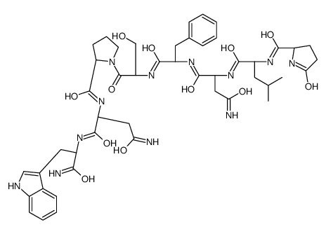 (2S)-N-[(2S)-1-amino-3-(1H-indol-3-yl)-1-oxopropan-2-yl]-2-[[(2S)-1-[(2S)-2-[[(2S)-2-[[(2S)-4-amino-2-[[(2S)-4-methyl-2-[[(2S)-5-oxopyrrolidine-2-carbonyl]amino]pentanoyl]amino]-4-oxobutanoyl]amino]-3-phenylpropanoyl]amino]-3-hydroxypropanoyl]pyrrolidine结构式