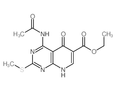 Pyrido[2,3-d]pyrimidine-6-carboxylicacid, 4-(acetylamino)-5,8-dihydro-2-(methylthio)-5-oxo-, ethyl ester Structure