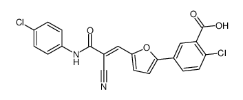 2-Chloro-5-(5-{(1E)-3-[(4-chlorophenyl)amino]-2-cyano-3-oxo-1-pro pen-1-yl}-2-furyl)benzoic acid结构式