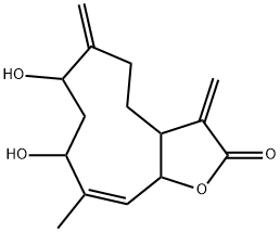 3a,4,5,6,7,8,9,11a-Octahydro-7,9-dihydroxy-10-methyl-3,6-bis(methylene)cyclodeca[b]furan-2(3H)-one结构式