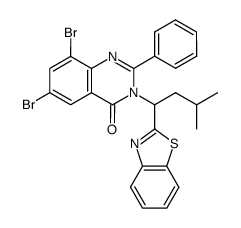 3-(1-benzothiazol-2-yl-3-methyl-butyl)-6,8-dibromo-2-phenyl-3H-quinazolin-4-one Structure