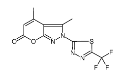 3,4-dimethyl-2-(5-trifluoromethyl-[1,2,3]thiadiazol-2-yl)-2H-pyrano[2,3-c]pyrazol-6-one结构式