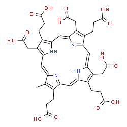 3,8,13-tris(carboxymethyl)-b2(b7-,b12 or b18)-hydroxy-17-methyl-21H,23H-Porphine-2,7,12,18-tetrapropanoic acid结构式