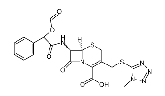 (6R)-7t-((Ξ)-2-formyloxy-2-phenyl-acetylamino)-3-(1-methyl-1H-tetrazol-5-ylsulfanylmethyl)-8-oxo-(6rH)-5-thia-1-aza-bicyclo[4.2.0]oct-2-ene-2-carboxylic acid结构式