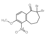 5,5-dibromo-10-methoxy-11-nitro-bicyclo[5.4.0]undeca-8,10,12-trien-6-one结构式