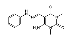 (E)-6-amino-1,3-dimethyl-5-((2-phenylhydrazono)methyl)pyrimidine-2,4(1H,3H)dione结构式