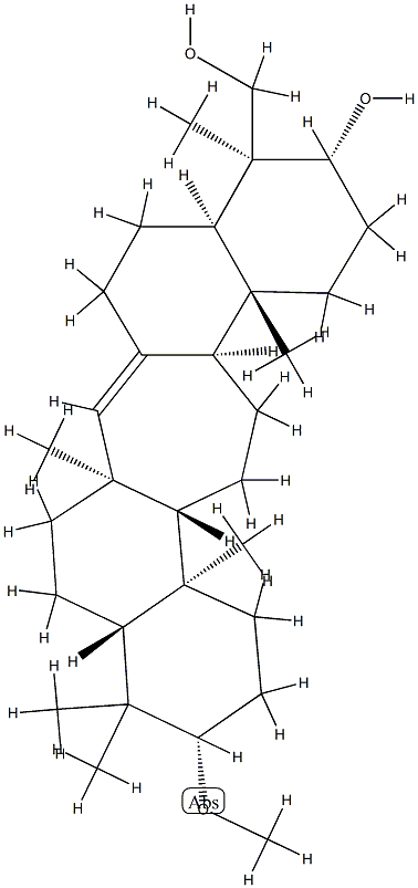 3β-Methoxy-C(14a)-homo-27-norgammacer-14-ene-21β,29-diol结构式