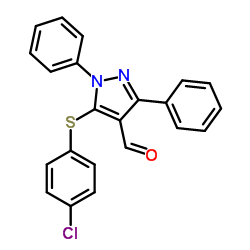5-[(4-Chlorophenyl)sulfanyl]-1,3-diphenyl-1H-pyrazole-4-carbaldehyde结构式