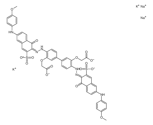 2,2'-[[4,4'-bis[[1-hydroxy-6-[(4-methoxyphenyl)amino]-3-sulpho-2-naphthyl]azo][1,1'-biphenyl]-3,3'-diyl]bis(oxy)]bisacetic acid, potassium sodium salt structure