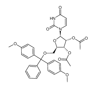 1-[2',3'-di-O-acetyl-5'-O-(4,4'-dimethoxytrityl)-β-D-ribo-pentofuranosyl]-uracil Structure