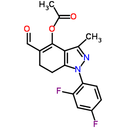 1-(2,4-Difluorophenyl)-5-formyl-3-methyl-6,7-dihydro-1H-indazol-4-yl acetate结构式