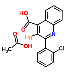 Mercurate(1-),(acetato-O)[2-(2-chlorophenyl)-4-quinolinecarboxylato(2-)-C3,O4]-, hydrogen(9CI) structure