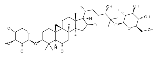3-O-β-D-xylopyranosyl-25-O-β-D-glucopyranosyl-3β,6α,16β,24(S),25-pentahydroxy-cycloartane结构式