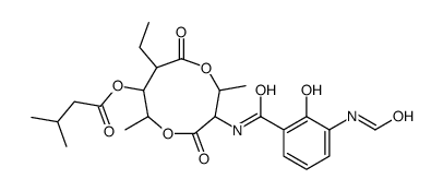 8-ethyl-3-(3-formamidosalicylamido)-2,6-dimethyl-4,9-dioxo-1,5-dioxonan-7-yl isovalerate结构式